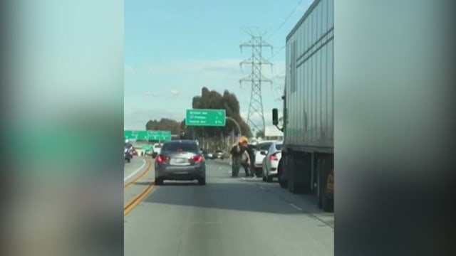Fist fight breaks out in the middle of the 105 Freeway in South LA