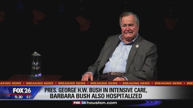Former President George H.W. Bush remains in hospital; wife Barbara now treated for bronchitis