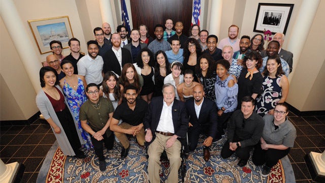 Hamilton cast performs for George H.W. Bush in his office