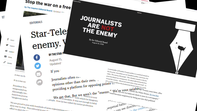 Newspapers nationwide denouncing Trump's attacks on the press