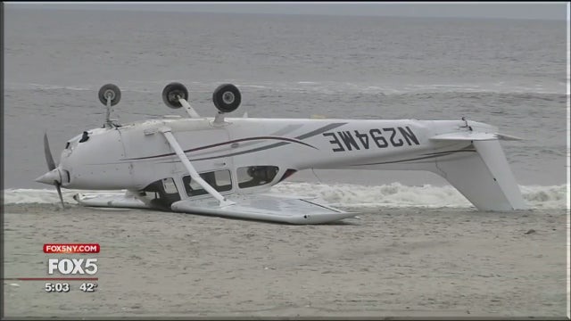 Plane crash lands on Long Island beach, flips over