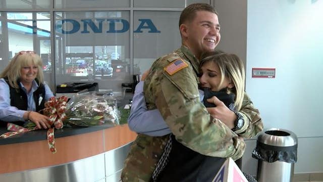 U.S. Army soldier surprises sister at Concord Honda after 9 months apart