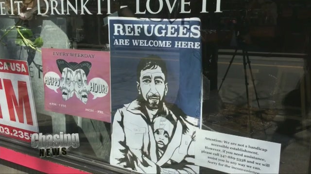 Refugees welcome signs pop up in Brooklyn