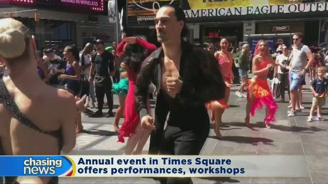 Salsa dancers take over Times Square