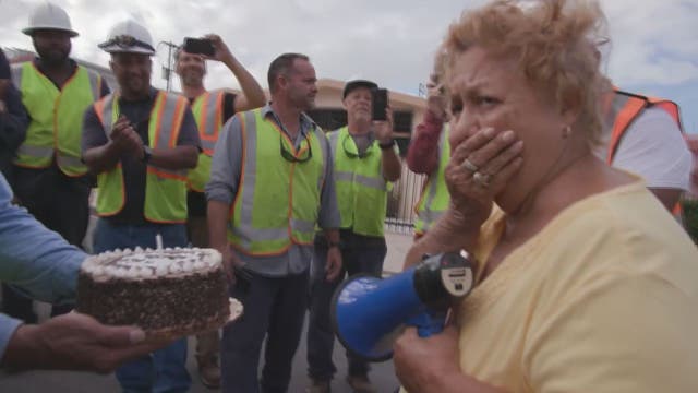 Florida Power & Light workers surprise woman for birthday in Puerto Rico