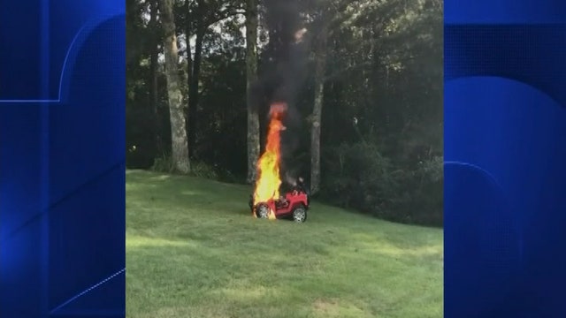Battery powered toy Jeep bursts into flames
