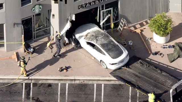 Tesla crashes through front doors of Los Gatos Starbucks
