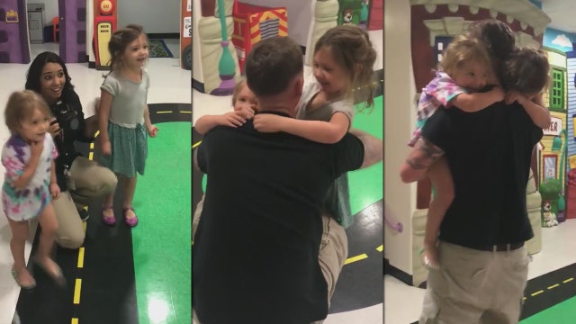 Army dad on leave surprises daughters at school