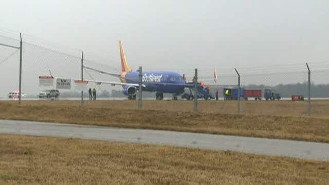 Southwest Airlines jet skids on taxiway before takeoff at BWI Airport