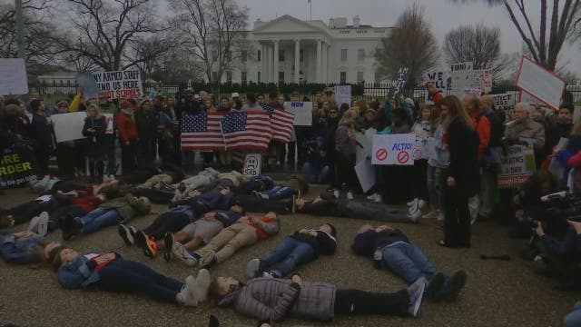 Students hold anti-gun violence 'lie-in' demonstration outside White House