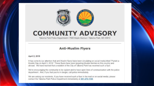 Takoma Park police investigating 'Punish A Muslim Day' flyers on social media
