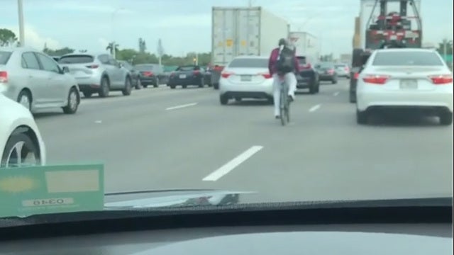 Florida man rides bicycle on interstate during rush hour