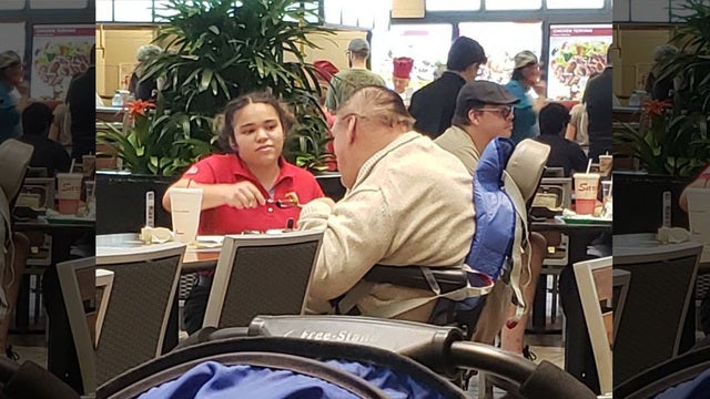 Heartwarming moment Chick-fil-A employee helps, feeds disabled man in mall food court
