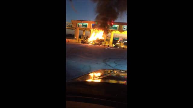 Off-duty officer involved in fiery crash after striking toll plaza