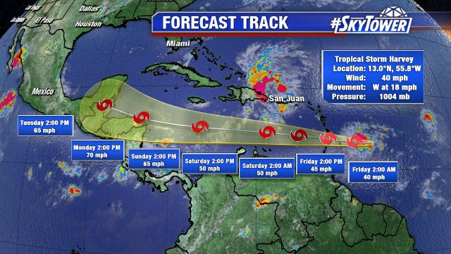 Tropical Storm Harvey forms; heads toward eastern Caribbean