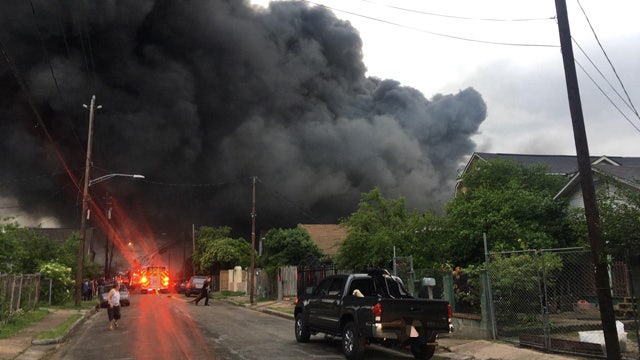 Three-alarm warehouse fire in southeast Houston