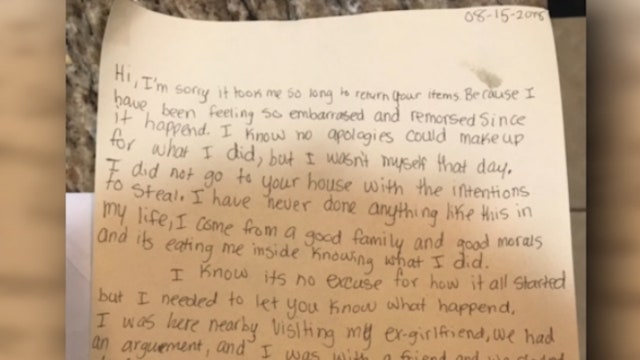 Deputies: Accused porch pirate leaves apology note