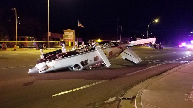 Small plane crashes, rolls onto Prescott street