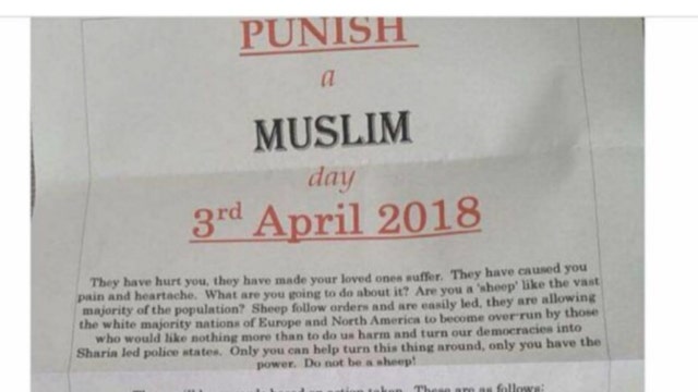 'Punish a Muslim Day': Disturbing flier advocates for violence against Muslims