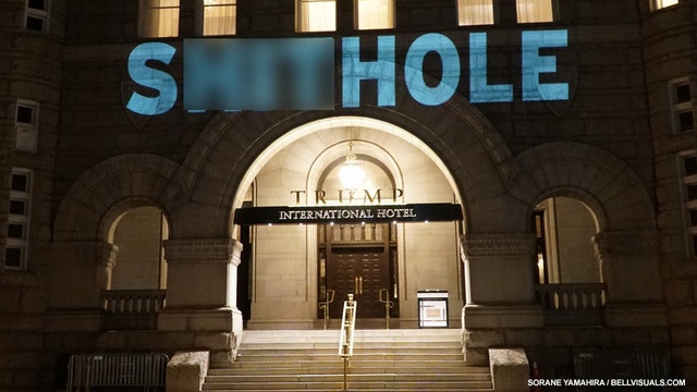 'S***hole' with poop emojis projected on Trump Hotel, DC artist's video goes viral
