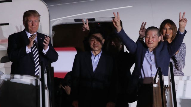 President Trump greets three American detainees freed from North Korea