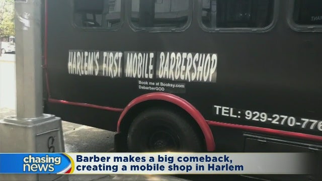 Harlem barber can't afford rent so takes show on the road