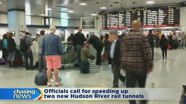 Rally held at Penn Station for funding of Hudson River Tunnel.