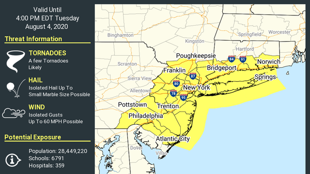 Tornado Watch for New York City, Long Island, New Jersey and Connecticut expires