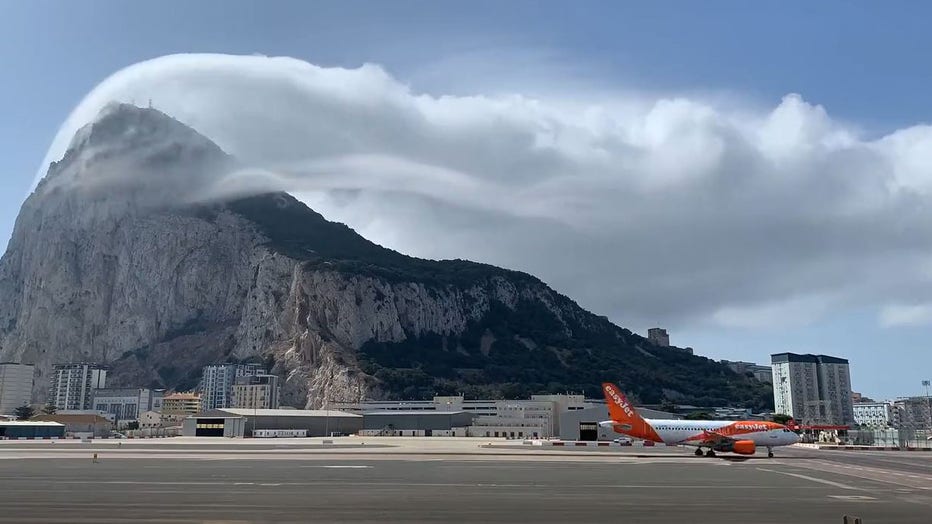 Levanter Cloud rolls over Rock of Gibraltar