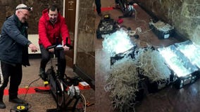 Watch: Christmas lights at Kyiv train station powered by exercise bike amid blackouts