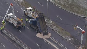 Downed utility pole, live wires shuts down Route 3 in Secaucus