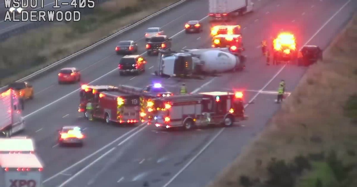 Concrete truck rolls, blocks northbound lanes of I-5 in Lynnwood | FOX ...