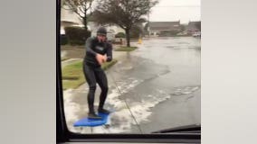 VIDEO: Man surfs up Los Angeles-area street