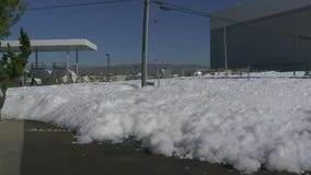 Leaking fire retardant creates foam sea outside California airport