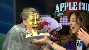 Loser of Apple Cup bet takes a pie to the face, but not without a bit of sweet revenge