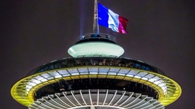 Seattle's Space Needle flies French flag to support Paris