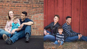 Divorced parents reunite every year to take family photo for their son