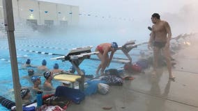 Swimmers in Virginia Beach brave the cold weather and snow to practice