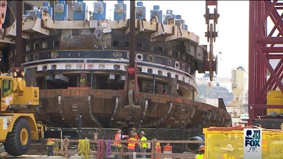 Bertha's repaired cutter-head being lowered back into access pit