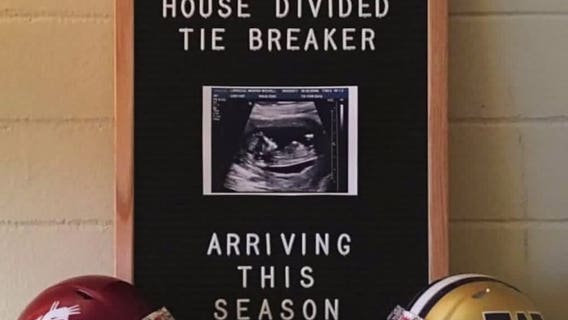 Married UW, WSU rivals expecting baby tie-breaker on Apple Cup