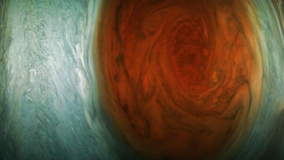 Spacecraft reveals beauty of solar system's biggest storm