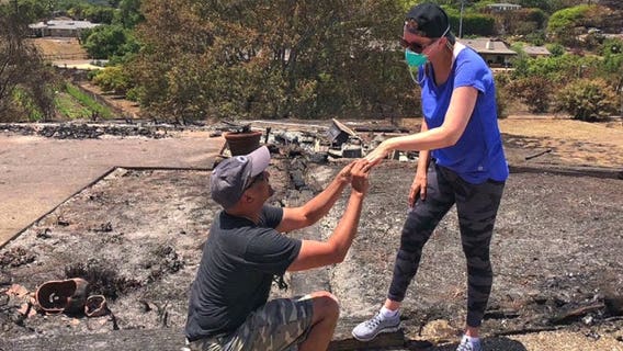 Husband proposes to wife again after finding wedding ring in wildfire ashes