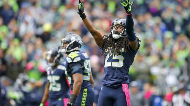 Richard Sherman erupts on sideline after Julio Jones' TD catch