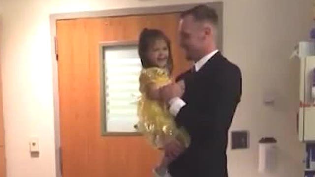 2-year-old battling leukemia gets surprise daddy-daughter dance in hospital room