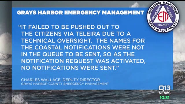 Tsunami threat triggered Gray's Harbor emergency alert - but nobody got it
