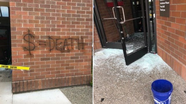 Smashed windows, '$=Death' sprayed on Wells Fargo in Lacey