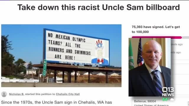 Petition calls Uncle Sam sign near Chehalis 'racist,' wants it taken down