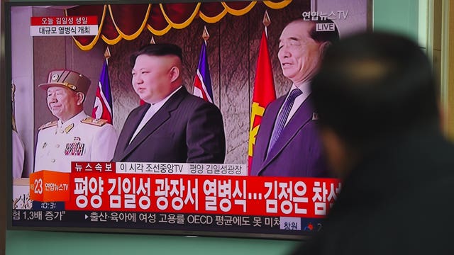 N. Korean leader appears at military parade while official accuses US of 'creating war situation'