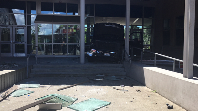 Man drives truck through front doors of Glacier Peak High School