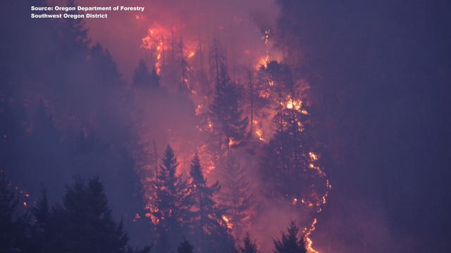Oregon wildfire along I-5 blamed on illegal campfire